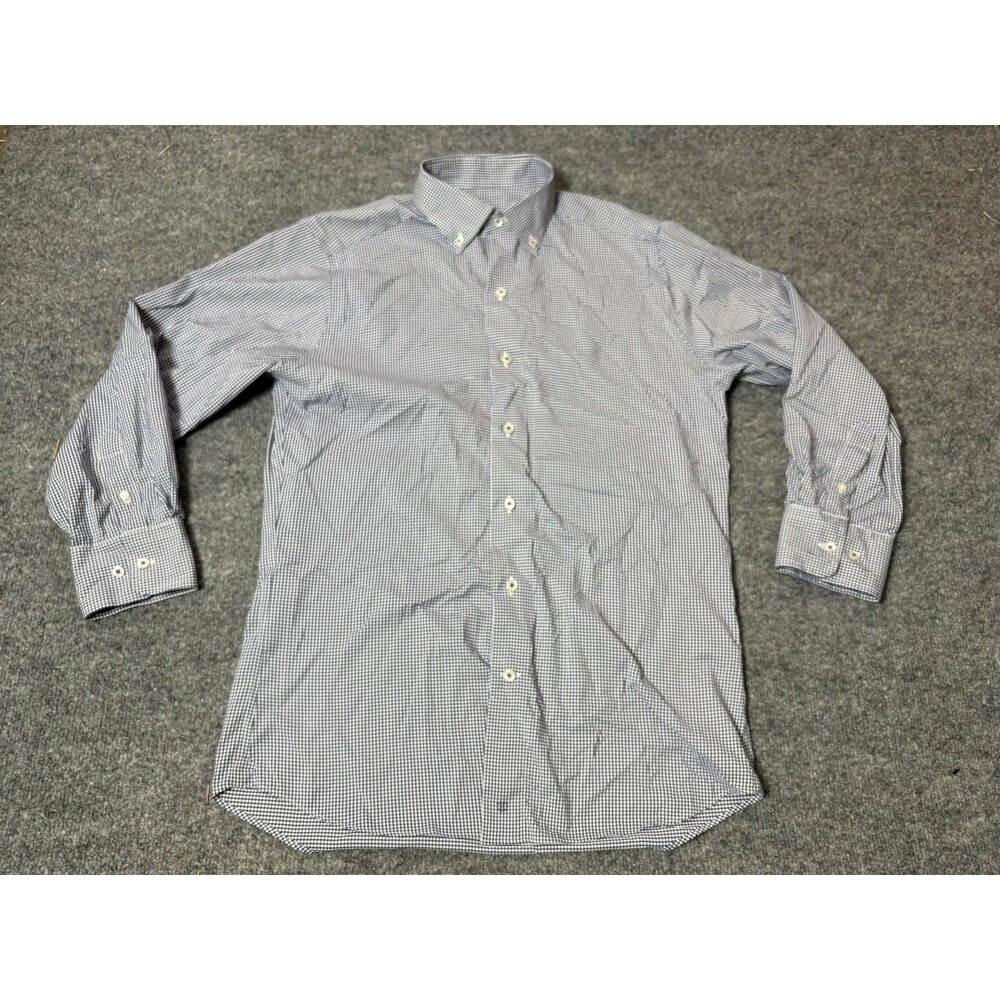 David Donahue Shirt Mens S Blue Check Long Sleeve Button-Down Stretch Casual